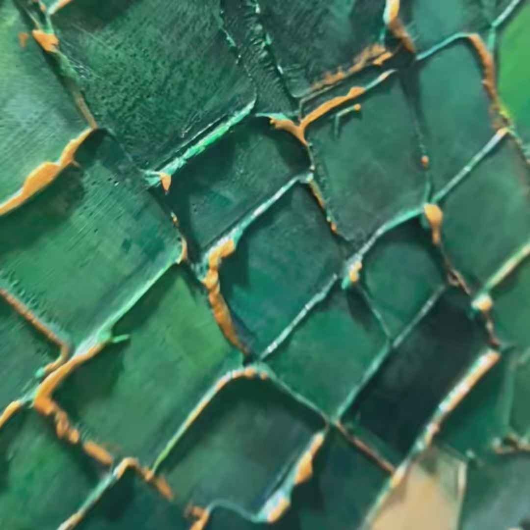 EMERALD MOSAIC: Textured Abstract Green and Gold Oil Painting - Image 3