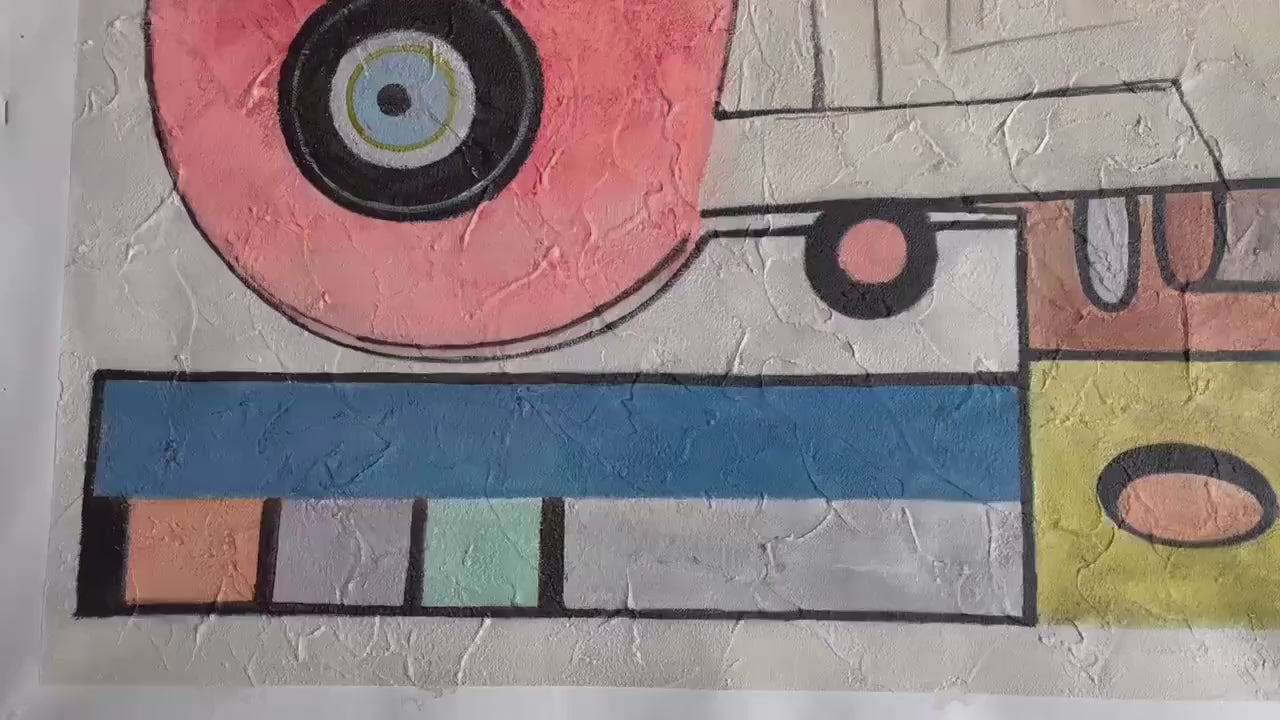 PLAYFUL TRUCK: Whimsical Abstract Painting, Square Wall Art - Image 3