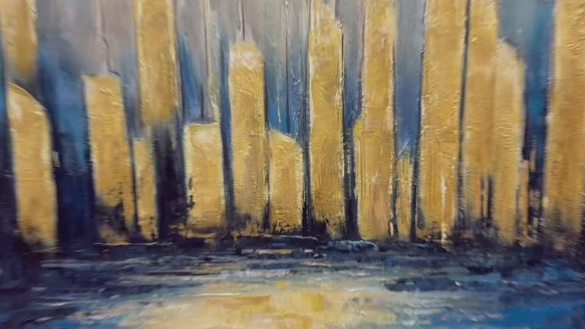 GOLDEN METROPOLIS: Panoramic Cityscape Oil Painting - Image 3