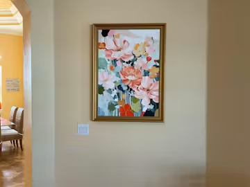 SPRING BOUQUET: Vertical Textured Floral Painting, Impasto Pink and Orange Flowers, Living Room, Bedroom, Dining Room photo review