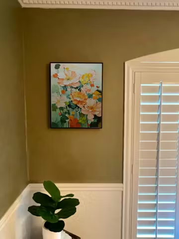 SPRING BOUQUET: Vertical Textured Floral Painting, Impasto Pink and Orange Flowers, Living Room, Bedroom, Dining Room photo review