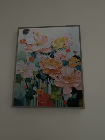 SPRING BOUQUET: Vertical Textured Floral Painting, Impasto Pink and Orange Flowers, Living Room, Bedroom, Dining Room photo review