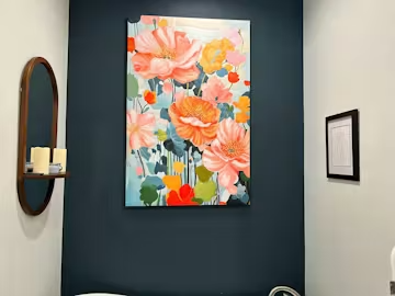 SPRING BOUQUET: Vertical Textured Floral Painting, Impasto Pink and Orange Flowers, Living Room, Bedroom, Dining Room photo review