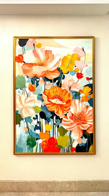 SPRING BOUQUET: Vertical Textured Floral Painting, Impasto Pink and Orange Flowers, Living Room, Bedroom, Dining Room photo review