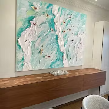 SURF'S UP: Textured Aerial View of Surfers Oil Painting photo review