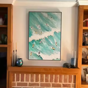 SURF'S UP: Textured Aerial View of Surfers Oil Painting photo review