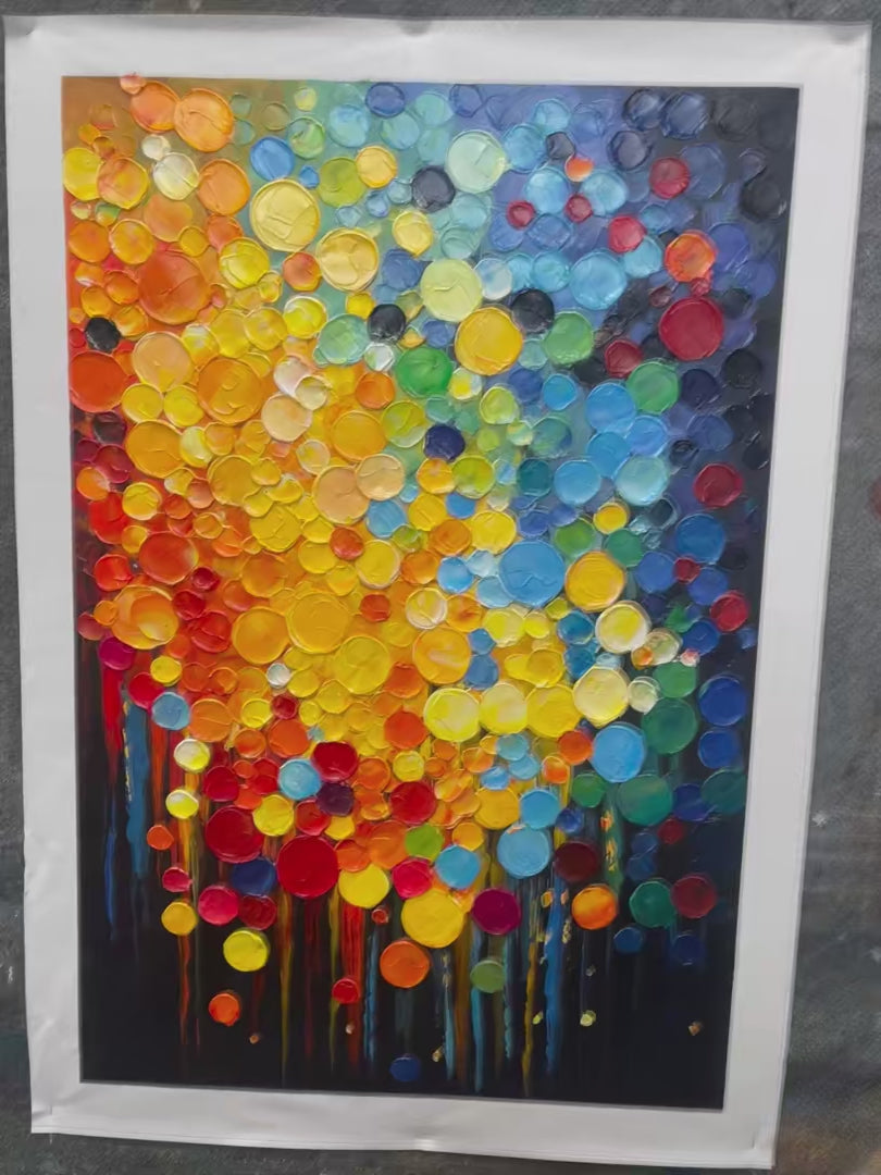 RAINBOW DROPS: Vertical Abstract Painting with Colorful Circles, Textured Impasto, Modern Wall Art - Image 4