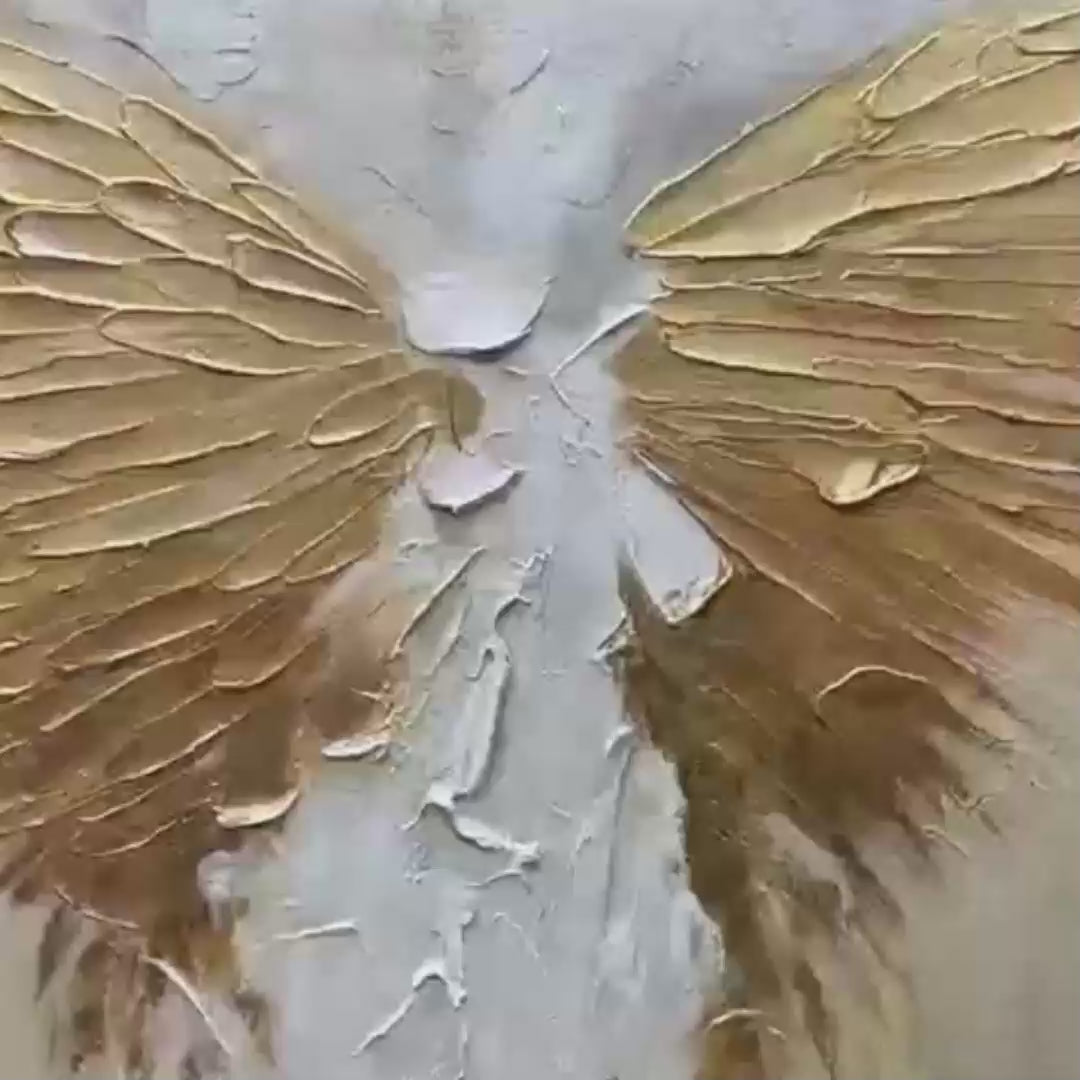 GOLDEN WINGS: Textured Abstract Painting, Gold and Beige Wall Art, Panoramic Canvas, Modern Decor - Image 3