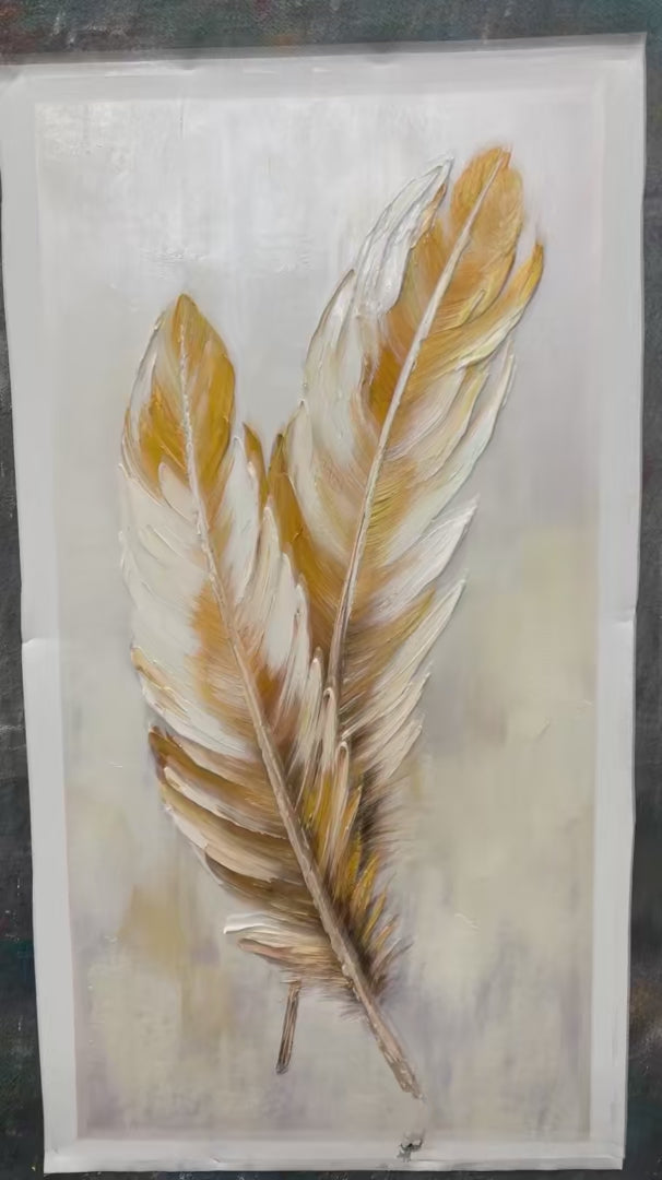 GOLDEN GRACE: Vertical Painting of Golden Feathers, Textured Impasto, Modern Wall Art - Image 4