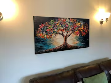 TREE OF LIFE: Textured Impasto Colorful Tree Oil Painting photo review