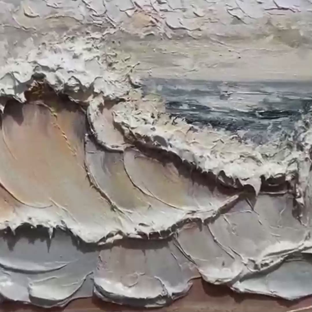 OCEAN'S EMBRACE: Textured Impasto Coastal Wave Oil Painting - Image 3