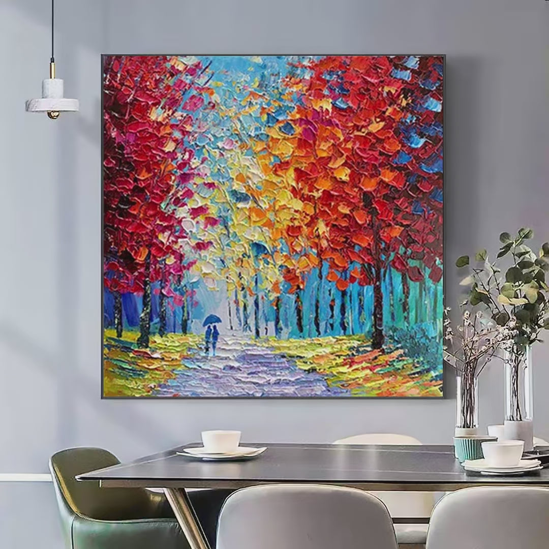 AUTUMN WALK: Textured Impasto Painting of a Couple Walking in an Autumn Forest - Image 2