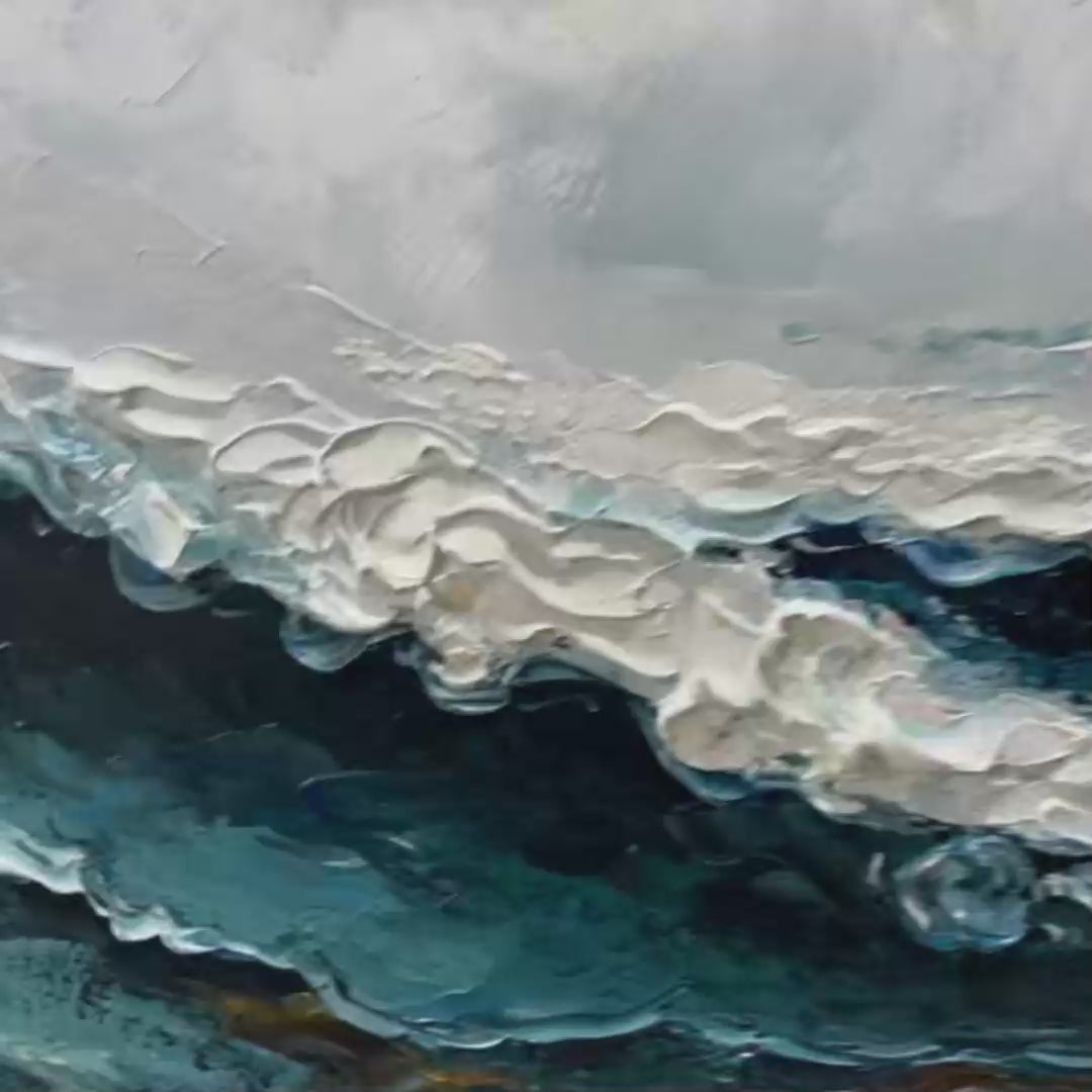 OCEAN DREAM: Textured Abstract Ocean Painting in Blue, White, and Gold - Image 3