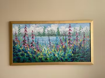 ALPINE MEADOW: Impasto Landscape Oil Painting with Wildflowers and Lake View photo review