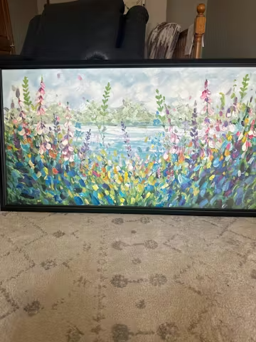 ALPINE MEADOW: Impasto Landscape Oil Painting with Wildflowers and Lake View photo review