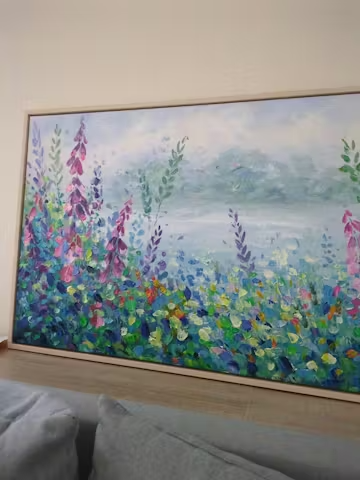 ALPINE MEADOW: Impasto Landscape Oil Painting with Wildflowers and Lake View photo review