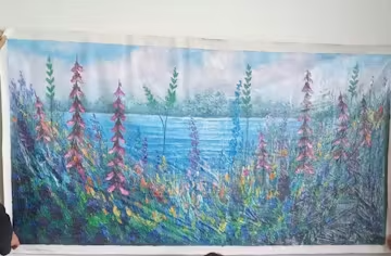 ALPINE MEADOW: Impasto Landscape Oil Painting with Wildflowers and Lake View photo review