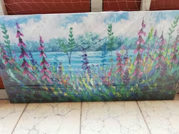 ALPINE MEADOW: Impasto Landscape Oil Painting with Wildflowers and Lake View photo review