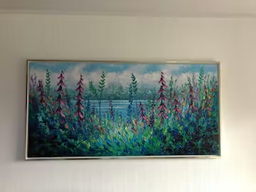 ALPINE MEADOW: Impasto Landscape Oil Painting with Wildflowers and Lake View photo review