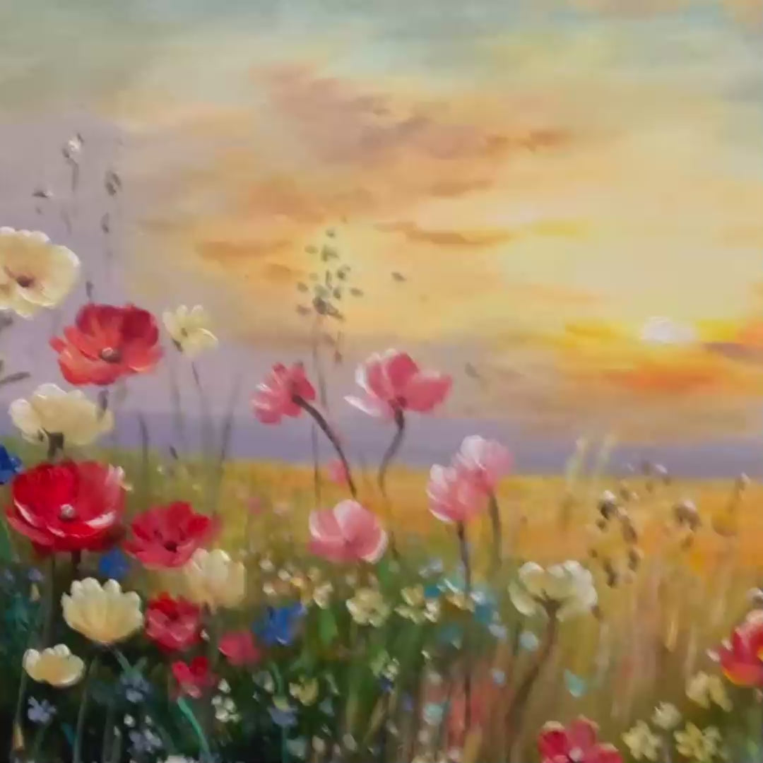 SUNSET FIELD: Colorful Wildflower Field Landscape Painting - Image 3