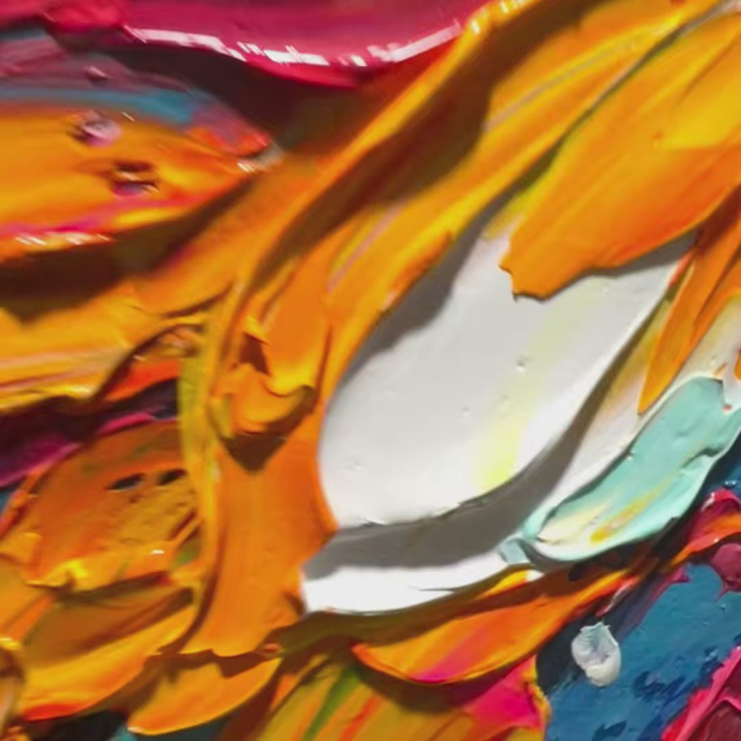 BLOOMING BURST: Textured Impasto Floral Oil Painting - Image 3