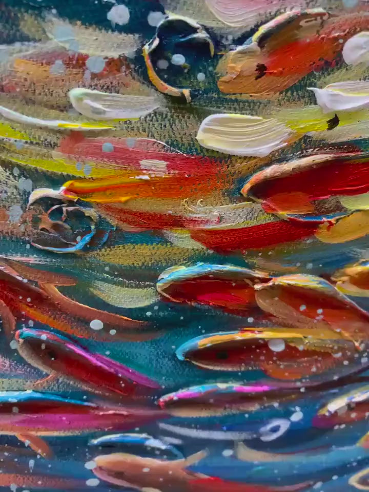 CORAL DANCE: Vibrant Underwater Fish Oil Painting - Image 4