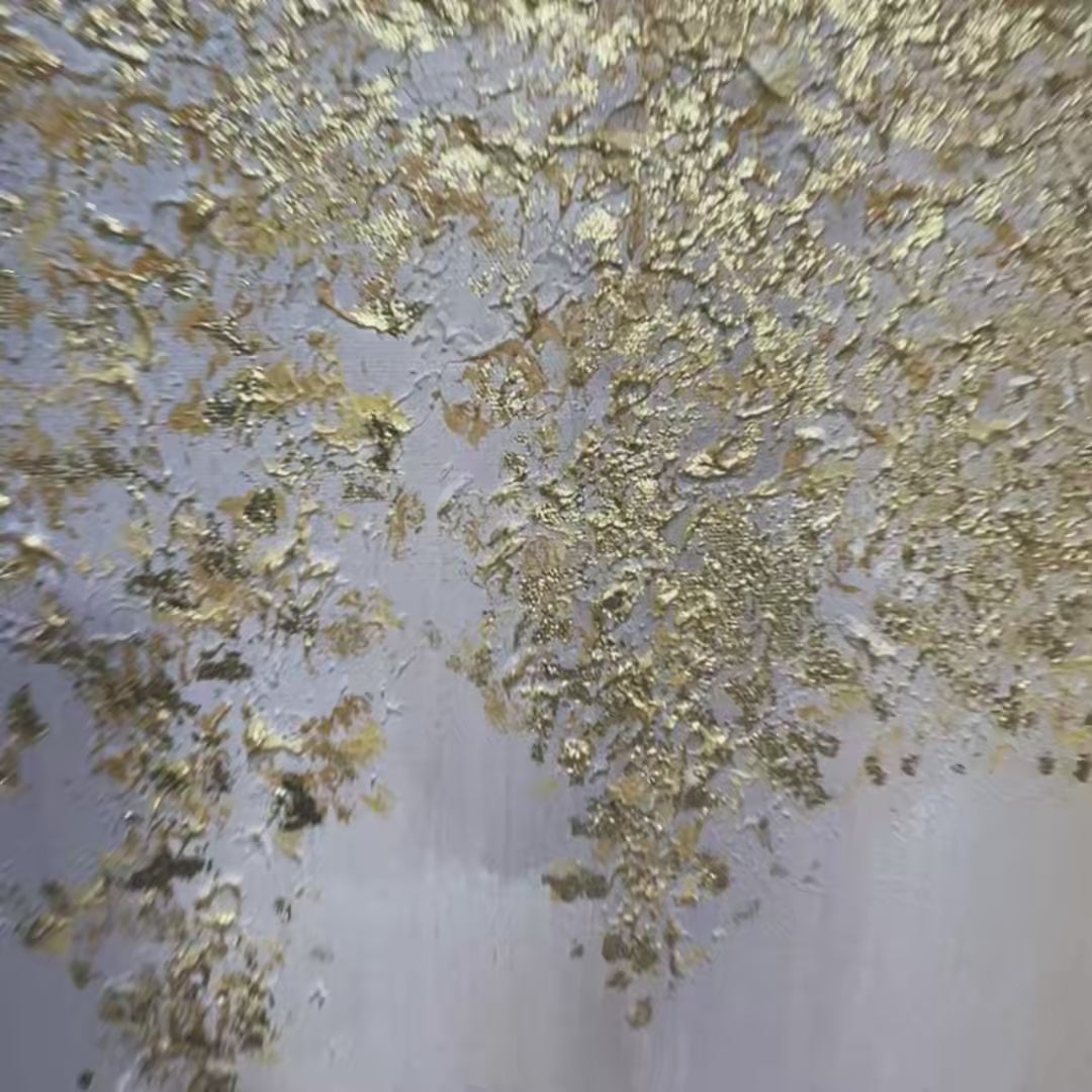 GOLDEN DRIZZLE: Gold Leaf Abstract Painting, Grey and Gold Wall Art, Horizontal Canvas, Modern Decor - Image 4