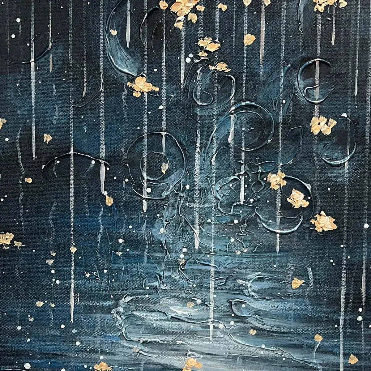 GOLDEN FALLS: Abstract Waterfall Painting, Blue and Gold, Vertical Canvas, Modern Wall Art - Image 3