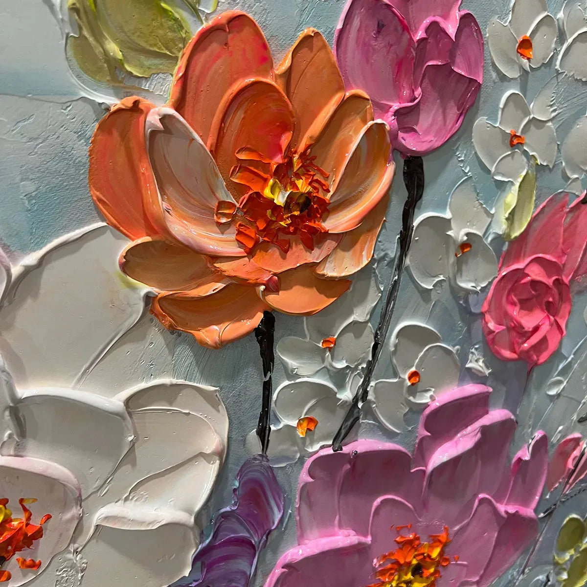SPRING BOUQUET: Panoramic Impasto Painting of Colorful Flowers, Textured Floral Wall Art for Living Room, Bedroom - Image 3