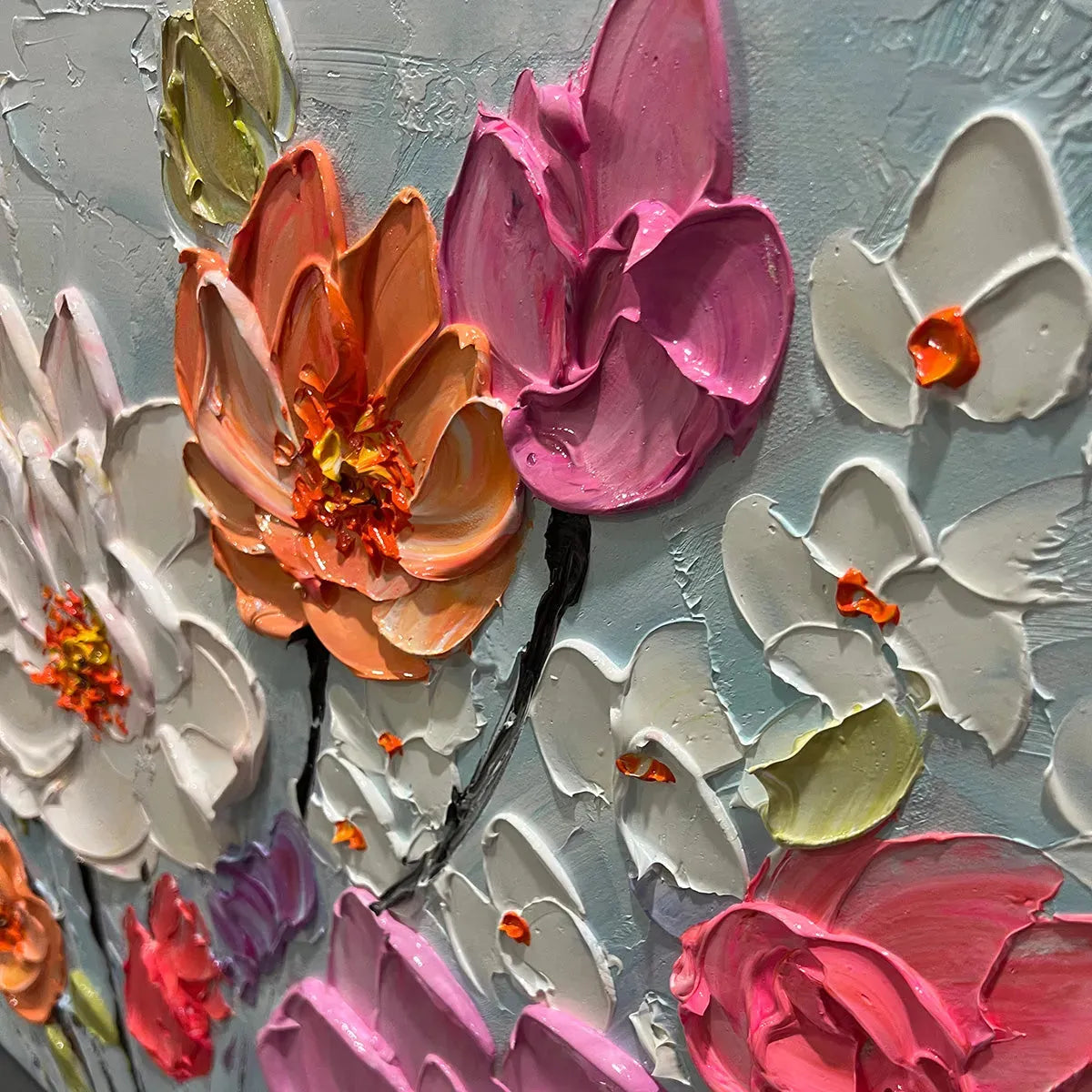 SPRING BOUQUET: Panoramic Impasto Painting of Colorful Flowers, Textured Floral Wall Art for Living Room, Bedroom - Image 6