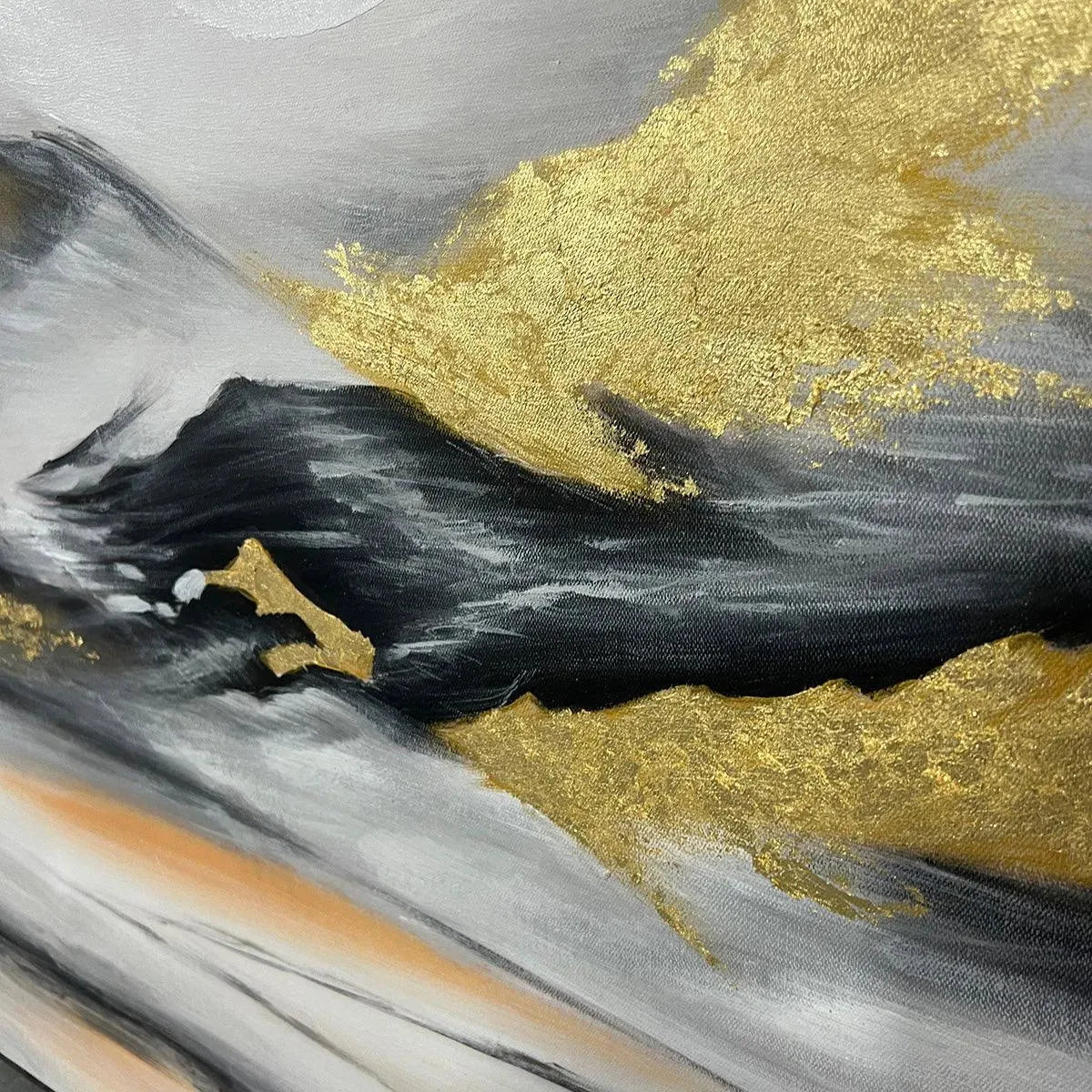 Black and Gold Mountain Oil Painting - Abstract Art - Image 3