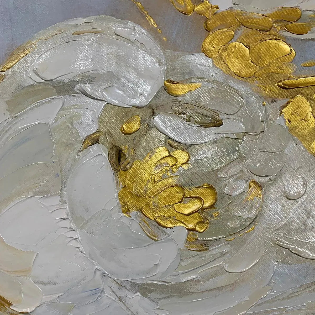 GOLDEN WHISPERS: White Floral Painting with Gold Accents, Panoramic Canvas, Elegant Wall Art for Living Room or Bedroom - Image 3