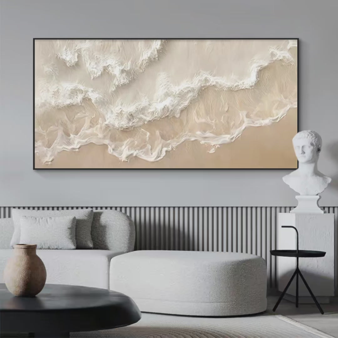 SANDY WHISPERS: Minimalist Beach Waves Painting, Horizontal Wall Art - Image 4