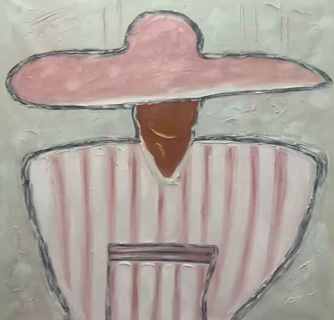 SOMBRERO DUET: Textured Figurative Portrait Diptych - Image 3