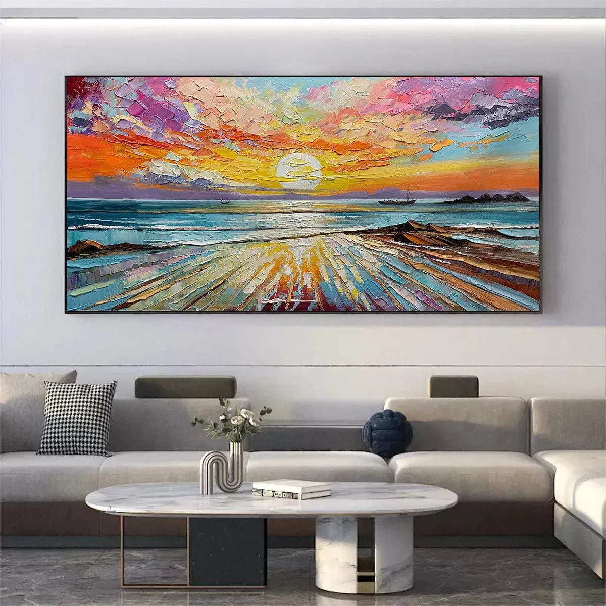 Colorful Seascape Oil Painting - Vibrant Sunset Art - Image 2