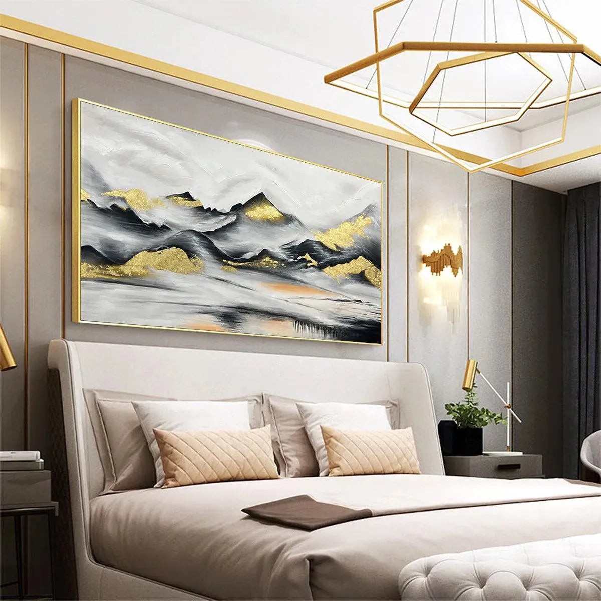 Black and Gold Mountain Oil Painting - Abstract Art - Image 8