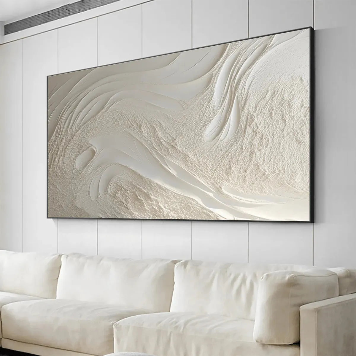 WHITE SANDS: Textured Abstract Painting in Off-White, Panoramic Canvas, Minimalist Wall Art - Image 7