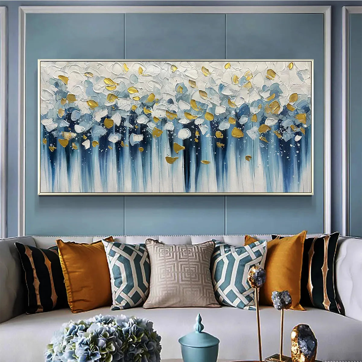 GOLDEN FALLS: Abstract Painting in Blue and Gold, Textured Canvas, Modern Wall Art - Image 2