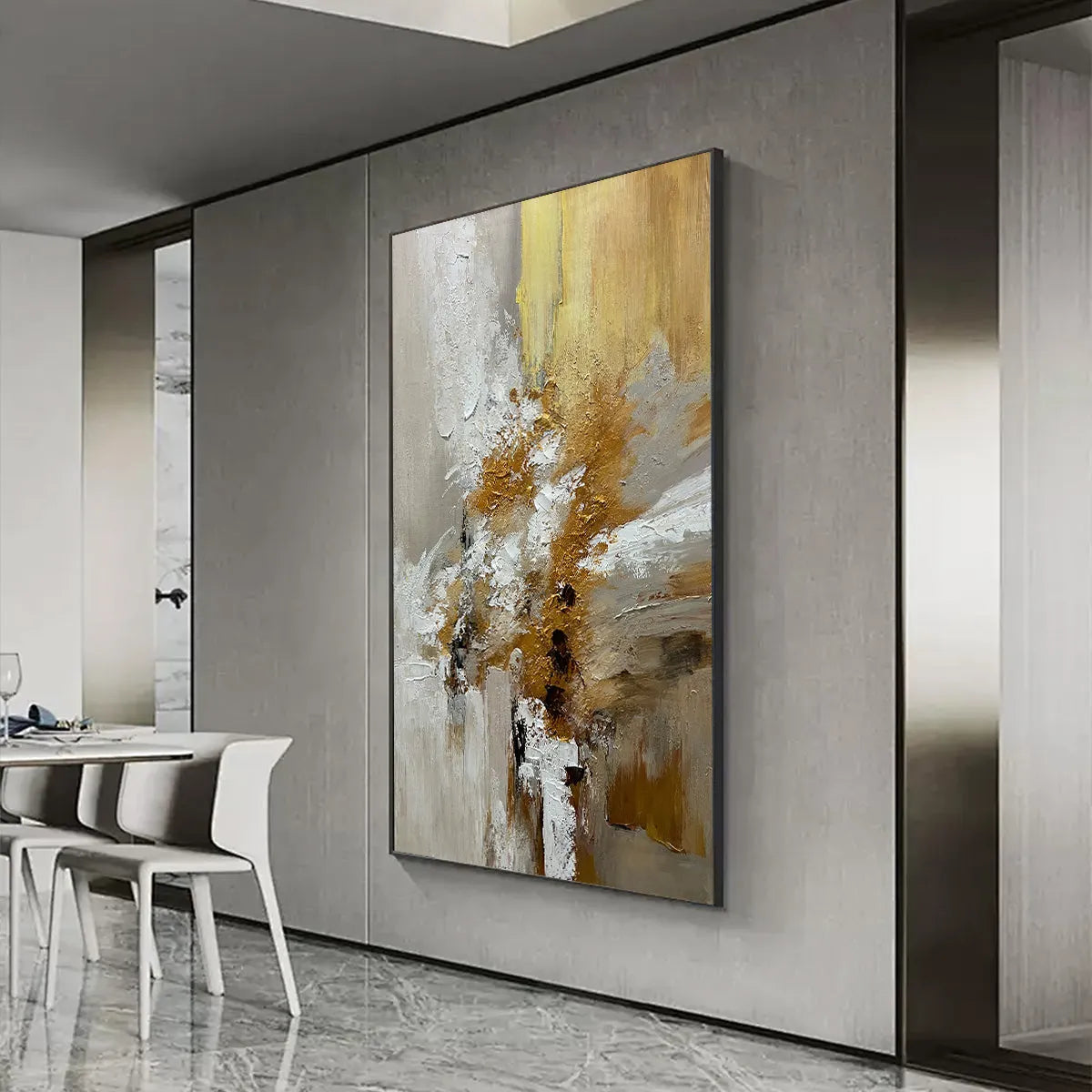 GOLDEN WHISPERS: Textured Abstract Painting in Beige, White, and Gold - Image 8