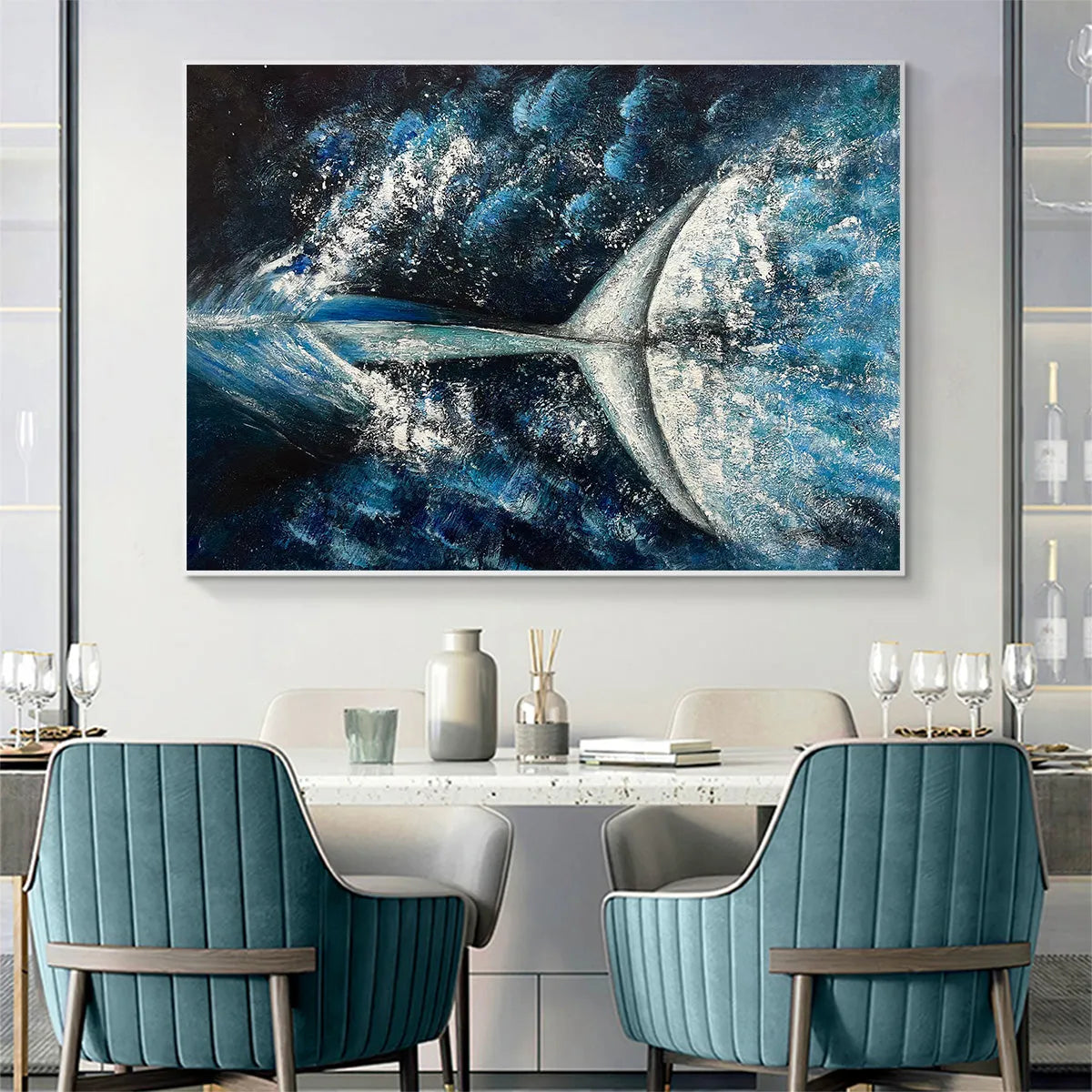 WHALE'S GRACE: Textured Whale Tail Painting, Ocean Animal Art, Blue, Living Room, Bedroom, Office - Image 9