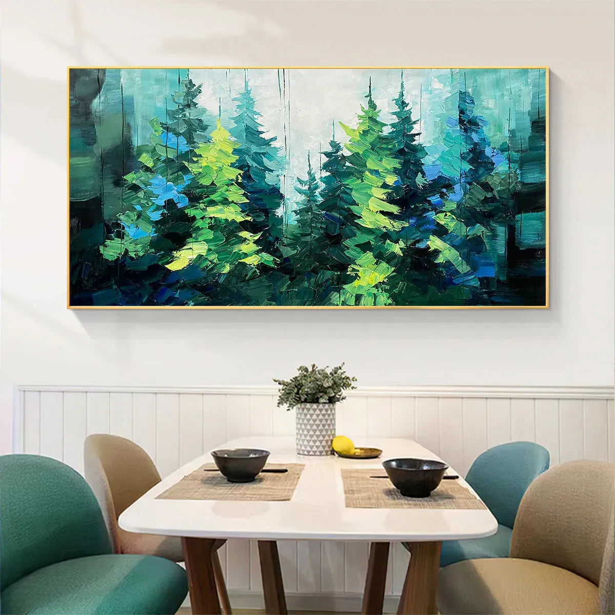 EMERALD FOREST: Panoramic Landscape Painting of an Evergreen Forest, Textured Impasto, Modern Wall Art, Green - Image 8