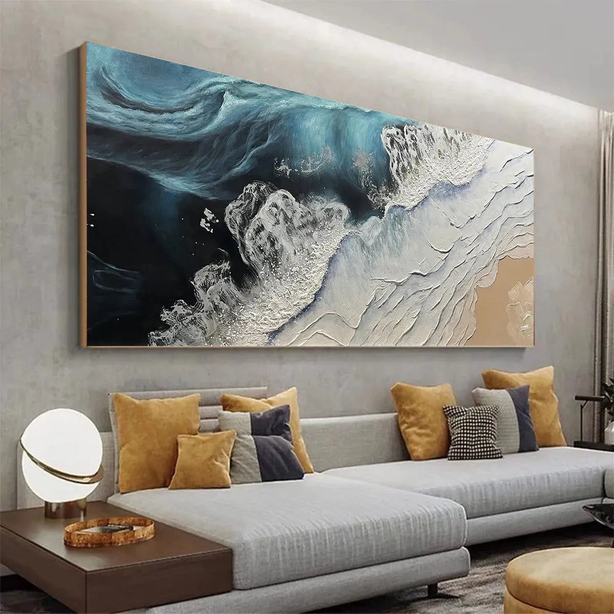 OCEAN’S EMBRACE: Ocean Painting in Blue, White, and Beige, Textured Canvas, Modern Wall Art - Image 5