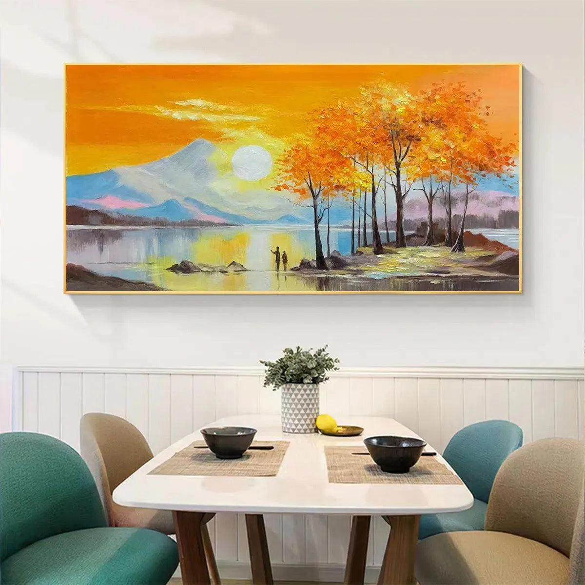 Sunset Landscape Oil Painting - Vibrant Orange Art - Image 5
