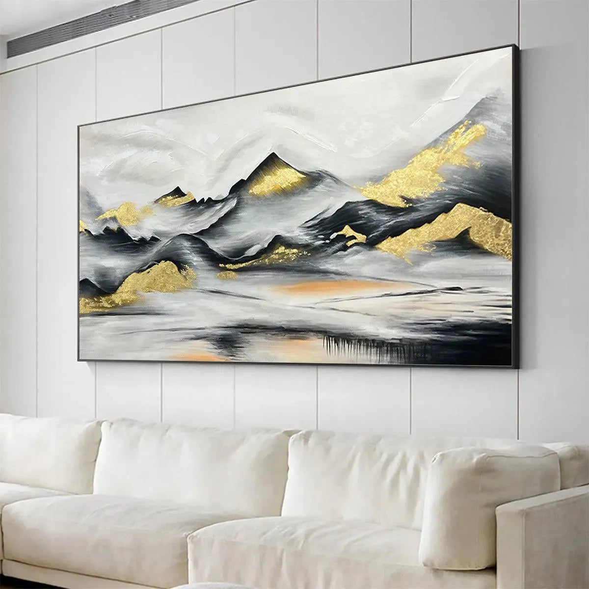 Black and Gold Mountain Oil Painting - Abstract Art - Image 4