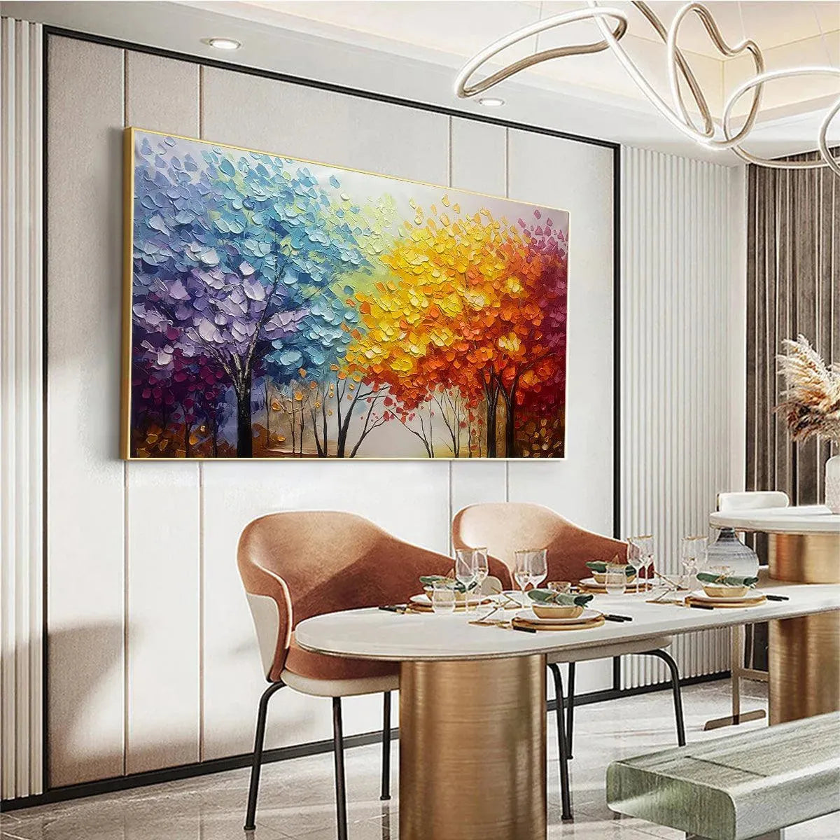 AUTUMN RAINBOW: Panoramic Tree Painting in Vibrant Colors, Textured Canvas, Modern Wall Art - Image 4