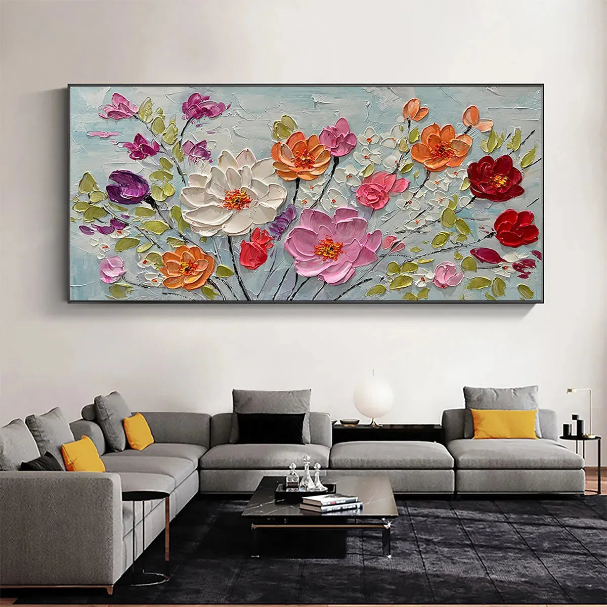 SPRING BOUQUET: Panoramic Impasto Painting of Colorful Flowers, Textured Floral Wall Art for Living Room, Bedroom - Image 2