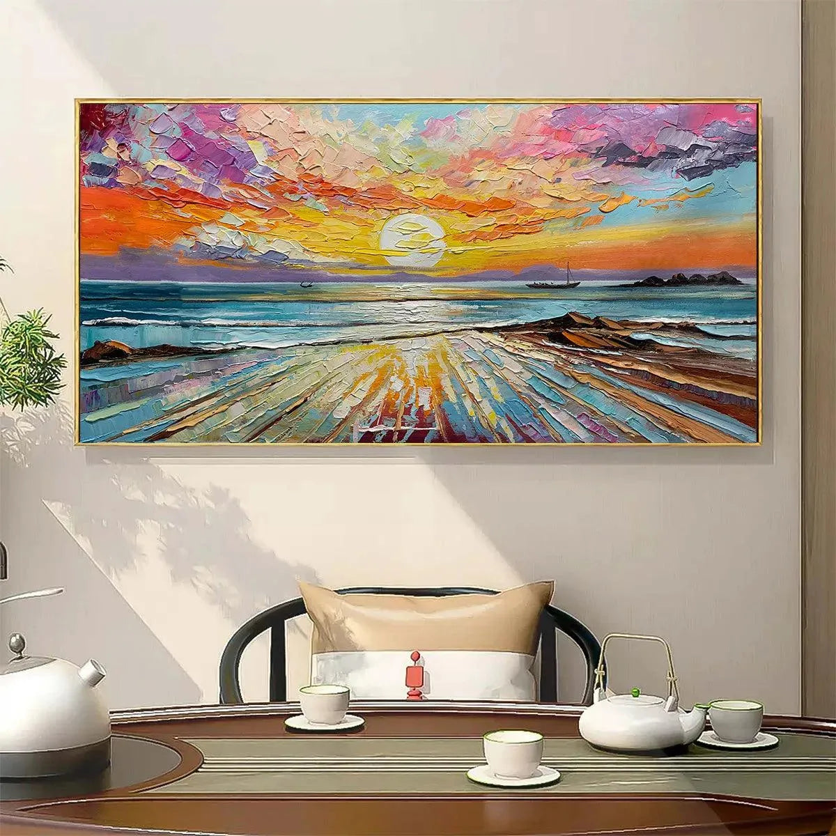 Colorful Seascape Oil Painting - Vibrant Sunset Art - Image 7