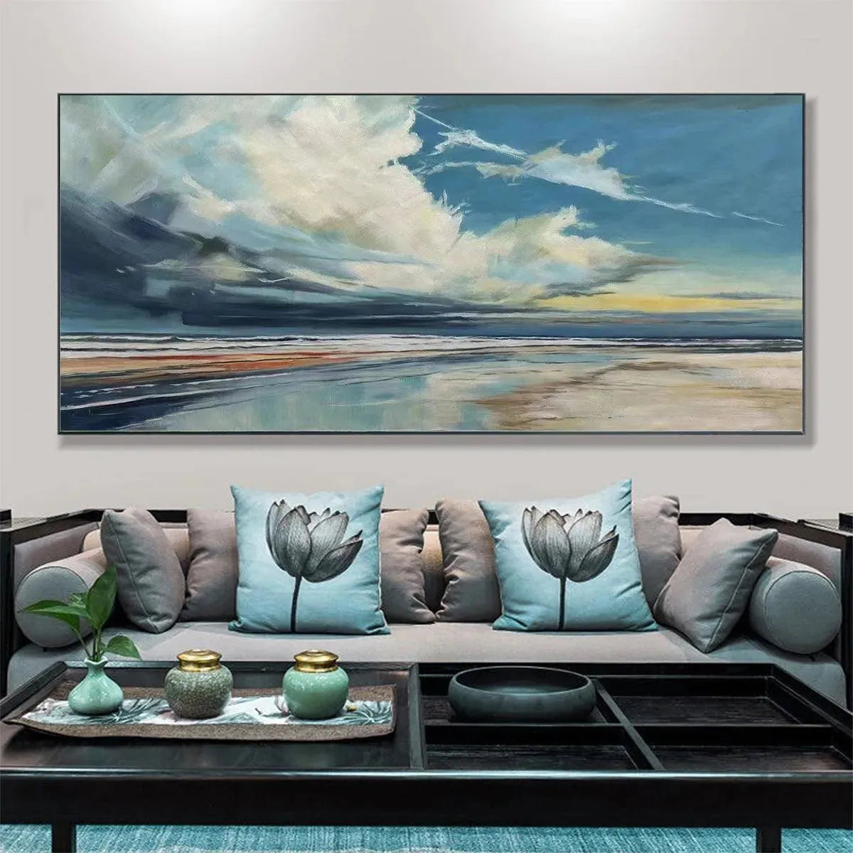 Blue Beachscape Oil Painting - Serene Coastal Decor - Image 4