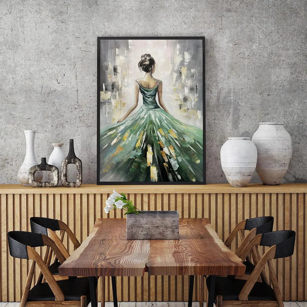 EMERALD GRACE: Elegant Woman in Green Dress, Vertical Canvas, Figurative Wall Art - Image 8