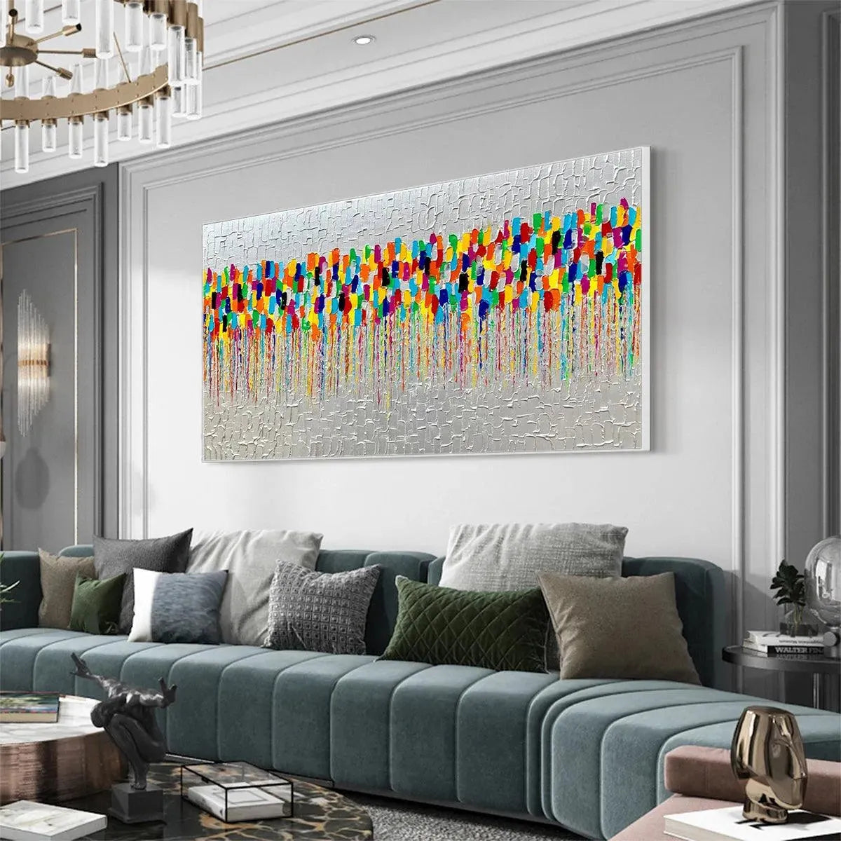 COLORFALL: Vibrant Abstract Oil Painting on Silver Leaf - Image 4